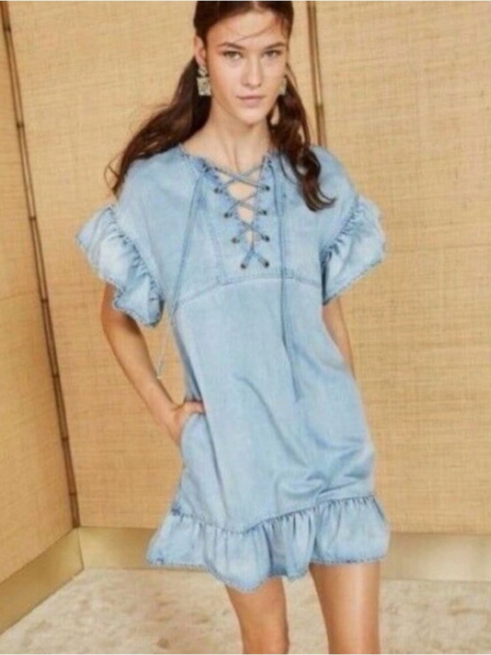 Ulla Johnson Marianne Lace Up Denim Mini Dress